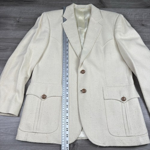 Giacca blazer western vintage Kenny Rogers Circle S taglia 40 R avorio 100% seta USA - Foto 6 di 19