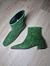 Grüne Glitzer Stiefeletten Blockabsatz Fasching Karneval Party Gr 41