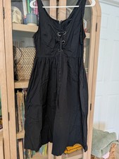 Who What Wear Black Cotton Poplin Midi A-Line Dress Women's