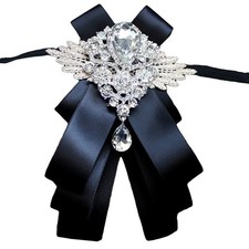 Men's Silk Solid Pre-Tied Bow Tie Luxury Decorative Crystal Wedding Suit Black