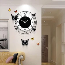 Modern Wall-mounted Minimalist 3D Round Ornaments Clock Butterfly Wall Clock US