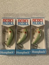 (LOT OF 3) REBEL HUMPBACK CRANKBAIT 1/4oz.  GREEN SHAD NIP