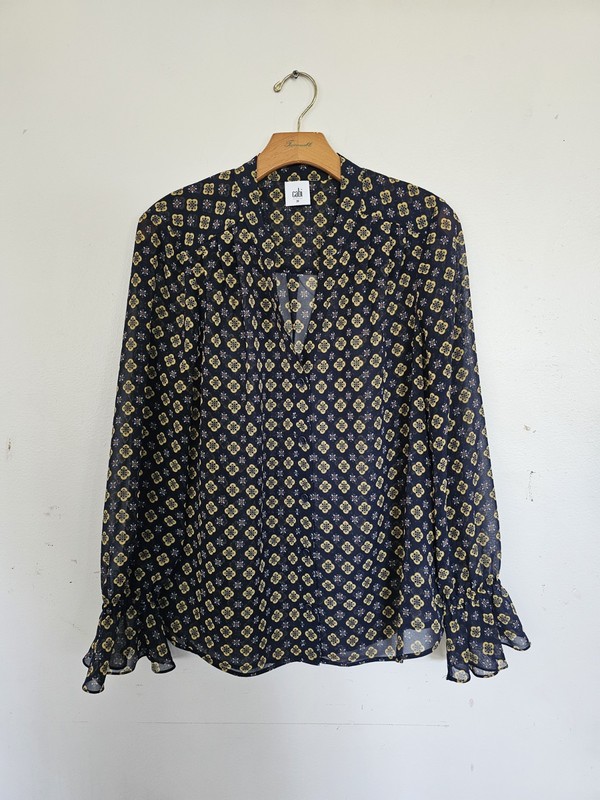 Cabi Mosaic Sheer Ruffle Cuff Blouse