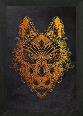 3D Golden Wolf on the wall Framed Wall Art Poster Canvas Print Picture