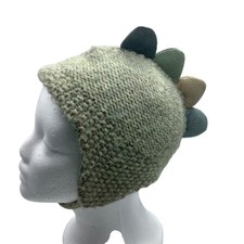 Dinosaur Spike Knit Green Beanie Hat Ear Flaps Lined Kids Size 6-12 Month