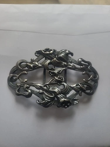 William B Kerr Sterling Silver Antiqe BeltBuckle FloraL1890’s 3.5"×2"17.65 Dwt. 