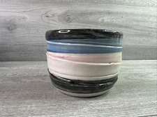 1987 Hand Thrown Heavy Pottery Glazed Striped Bowl Multicolor Signed