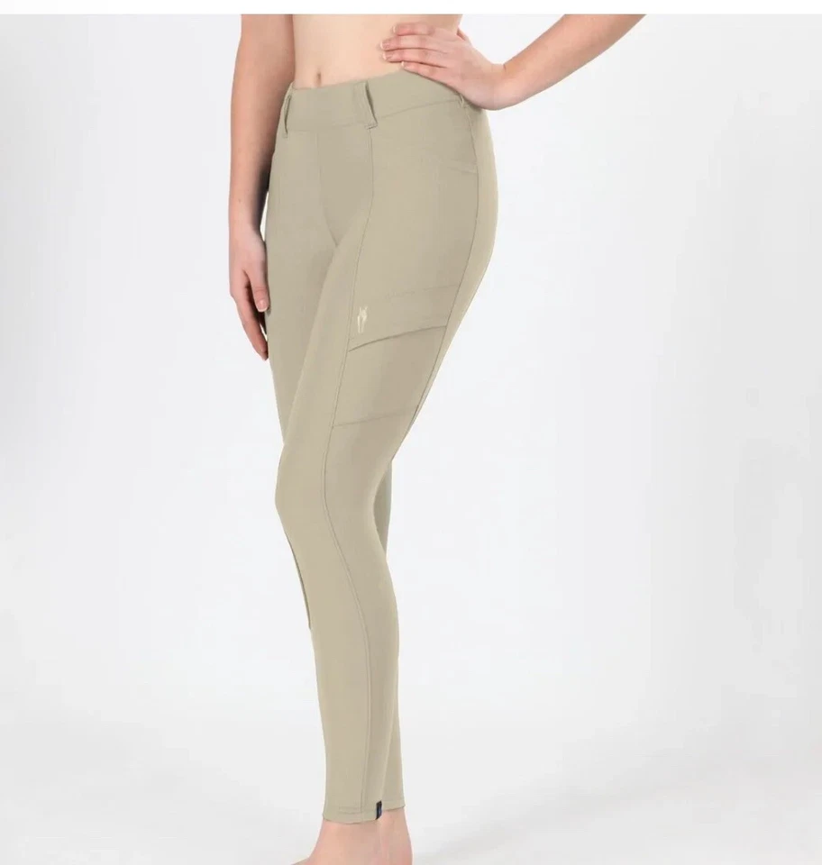 NUEVAS Medias de Montar Irideon Mujer Carga Parche en la Rodilla Talla XS Pantalones Ecuestres Tostados Foto 3 de 4