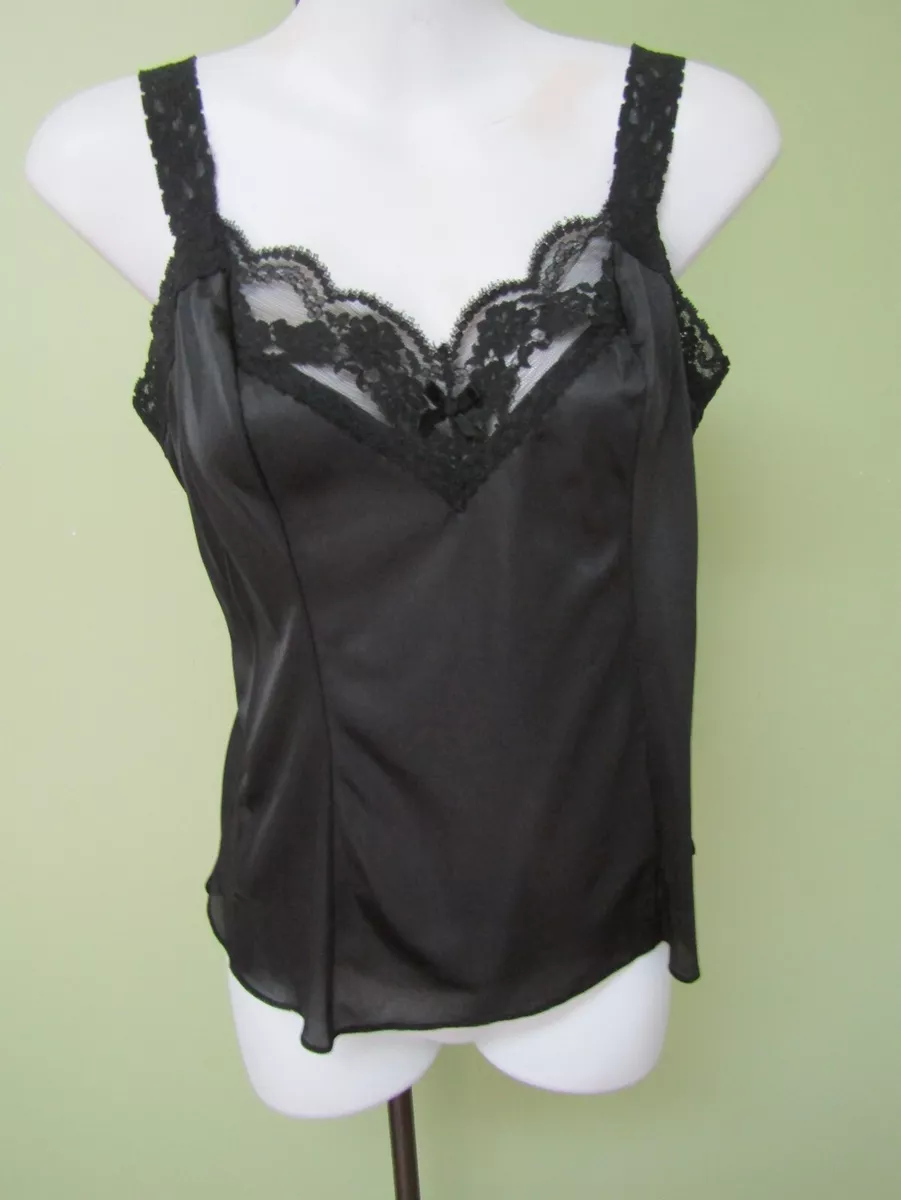 VINTAGE BLACK NYLON CAMISOLE / MEDIUM / 34 BUST MEASURE