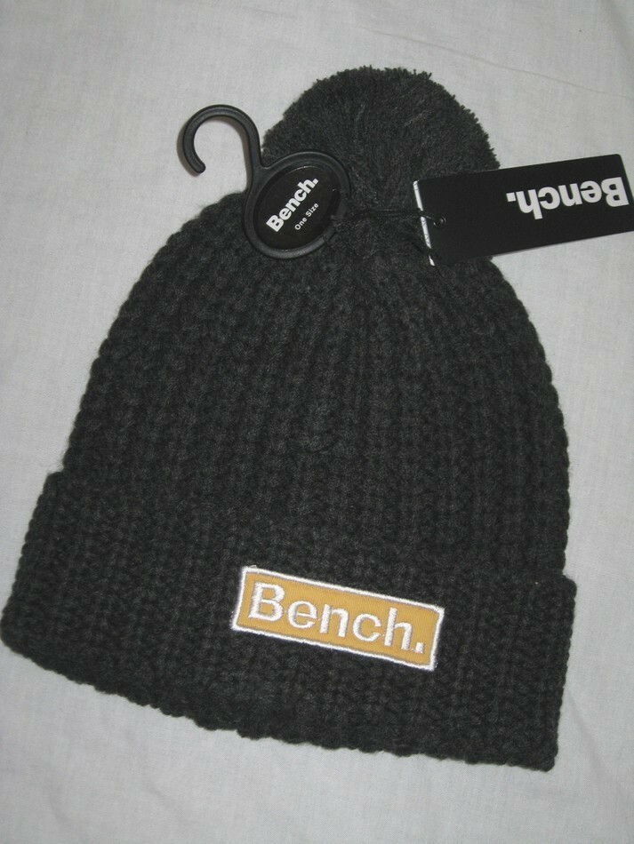 BNWT   BENCH  Cable Knit  Bobble Beanie Hat   Charcoal Grey