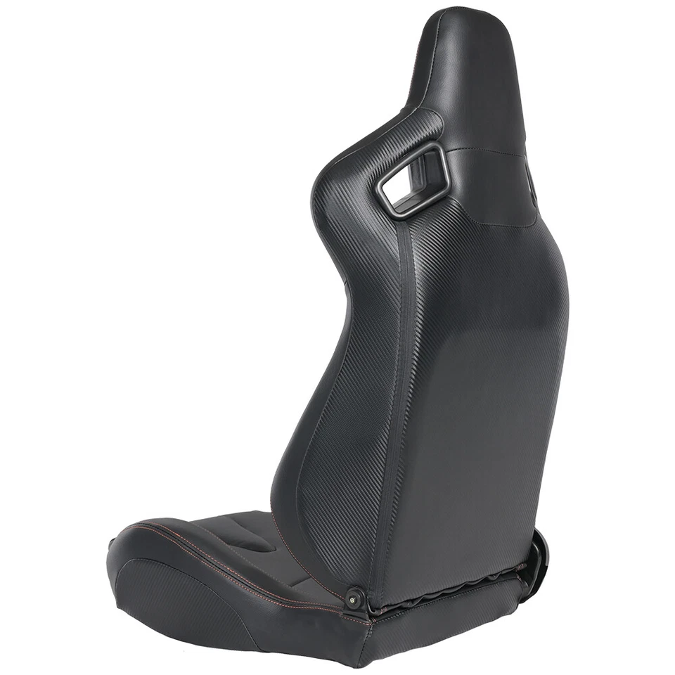 1Pair Racing Seats Black Faux Leather + Orange String Left+Right Slider Brackets — 第 3/4 张图片