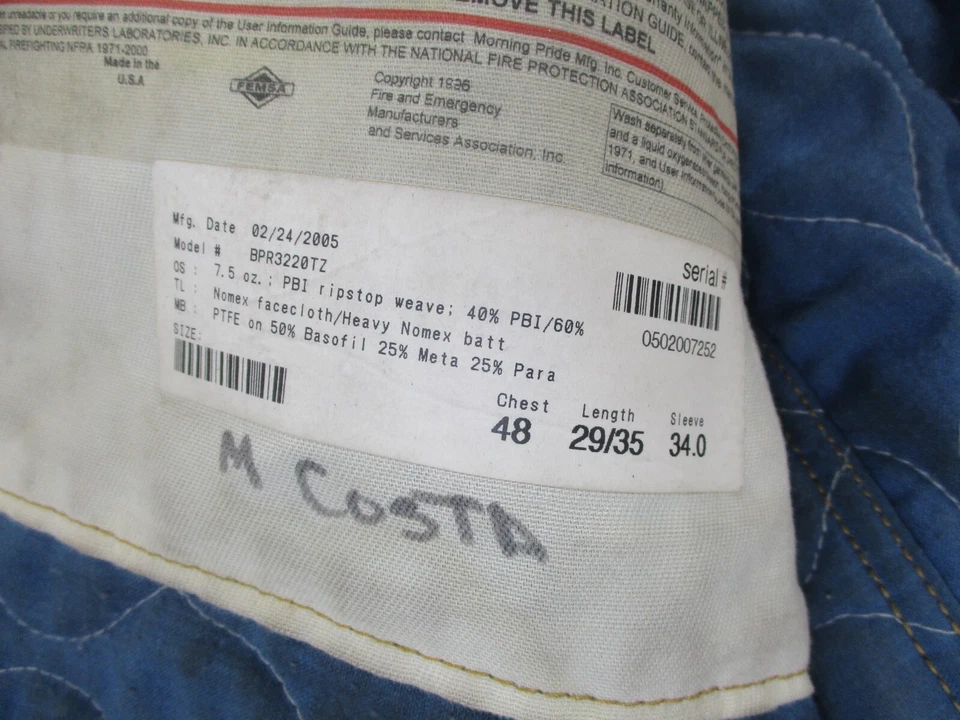 Chaqueta De Colección Morning Pride Bombero Bunker Participación 48 29/35 34 Pantalones 48x28 Foto 2 de 4