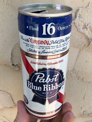 Vintage 70's Beer Can - Pabst Blue Ribbon - 16 OZ - Crimped Steel