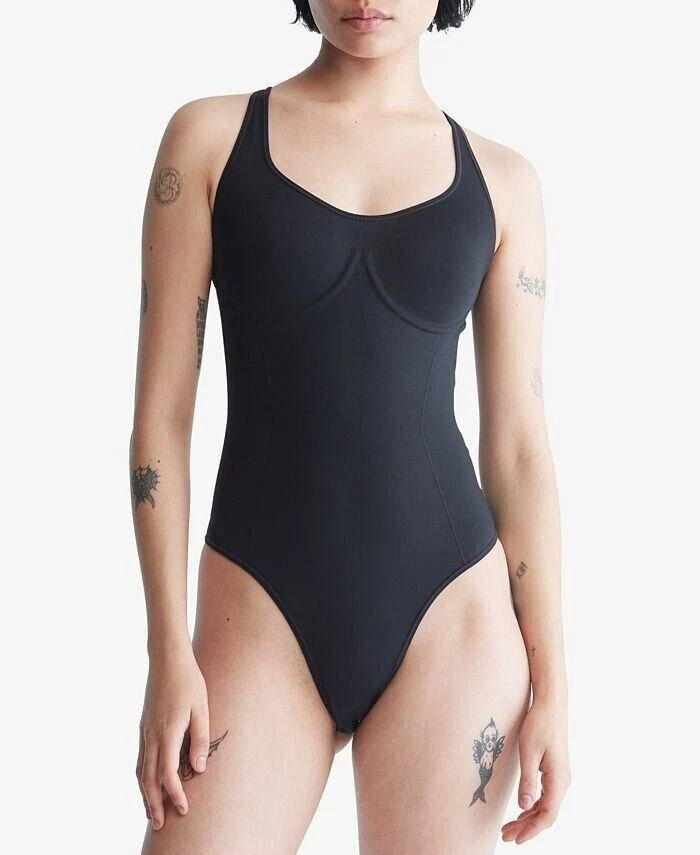 Calvin Klein M Bonded Flex Bodysuit Black Thong QF6753-001