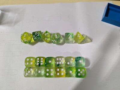 Chessex Lab Dice Nebula Spring/White 7 die set & 12d6 16mm ORIGINAL Color mix
