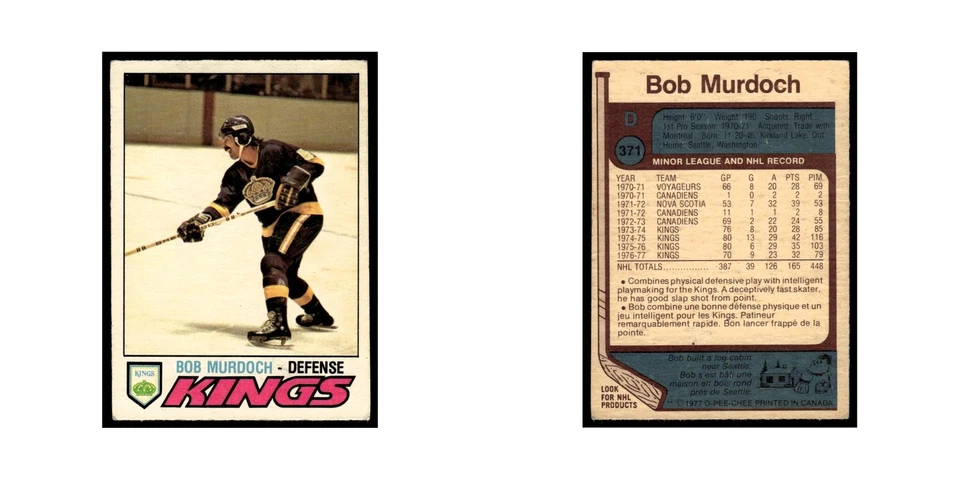 Bob Murdoch 1977 O-Pee-Chee #371 Los Angeles Kings Hockey Card EX - Image 3 of 3