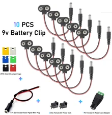 10 pcs 9V Volt Battery T Type Connector Adapter Clip with 2.1~5.5mm DC Plug US S