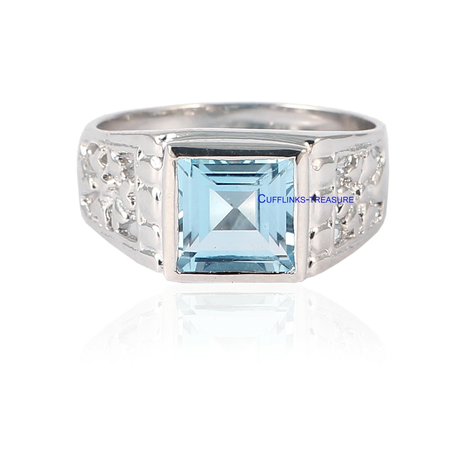 Natural Blue topaz Gemstone with 925 Sterling Silver Ring For Men's ...