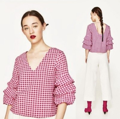 gingham ruffle sleeve top