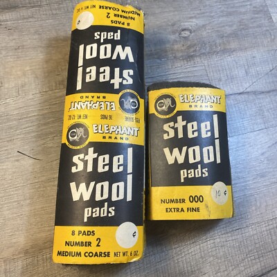 Vtg Elephant Brand Steel Wool Pads Number 2 Medium Course And Number 0 Extra