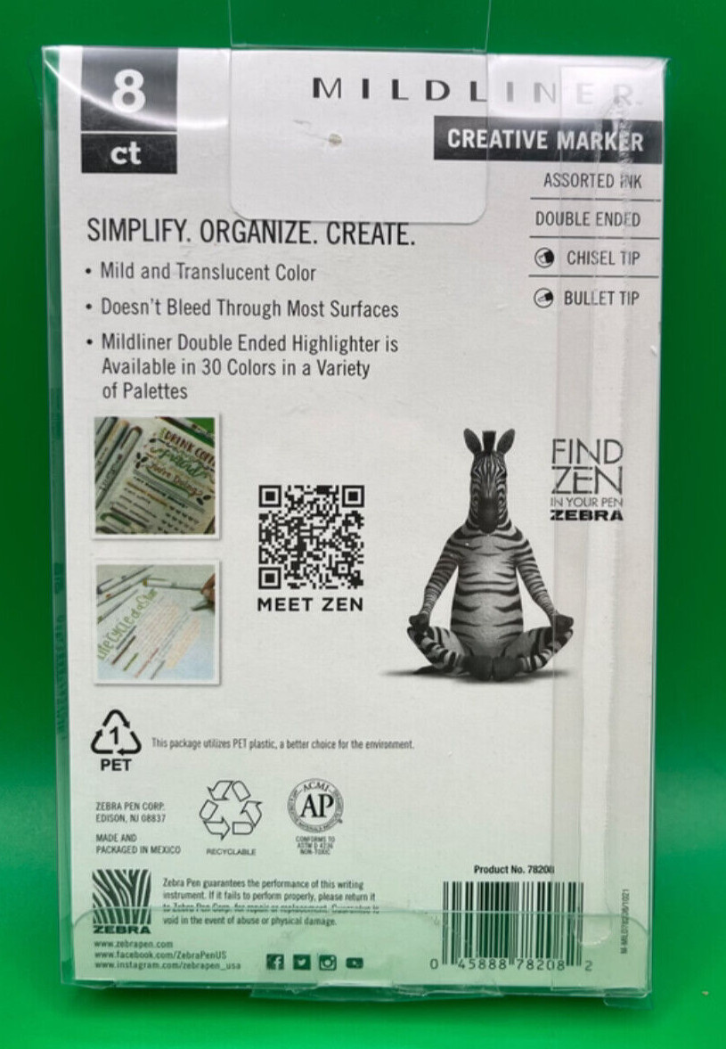 Zebra Pen Mildliner Double Ended Broad Fine Tips Assorted Neutral Inks 8 Pack