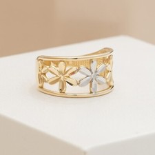 10K Solid Gold Multi Flower Band Ring