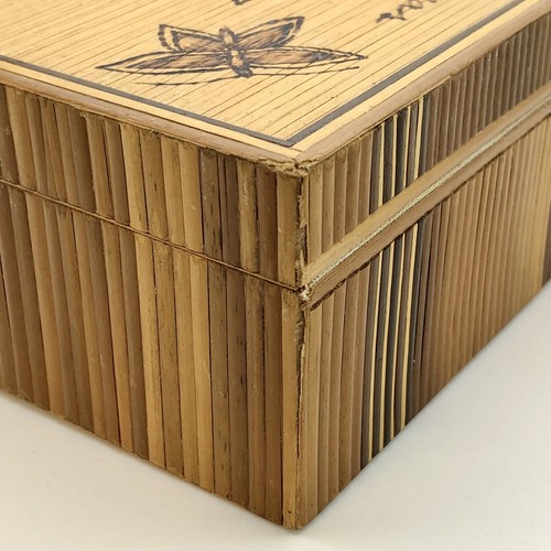 vintage Butterfly Pokerwork wooden Cigarette Box, cut Straw/Reeds sides •Bahamas - Picture 12 of 12