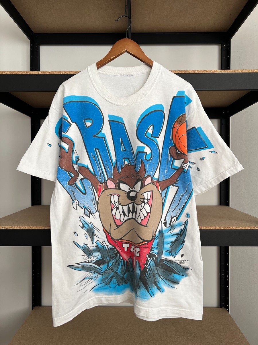 Vintage 1995 Taz Tazmanian Devil Warner Bros Cartoon AOP White T
