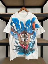Vintage 1995 Taz Tazmanian Devil Warner Bros Cartoon AOP White T-shirt Sz L