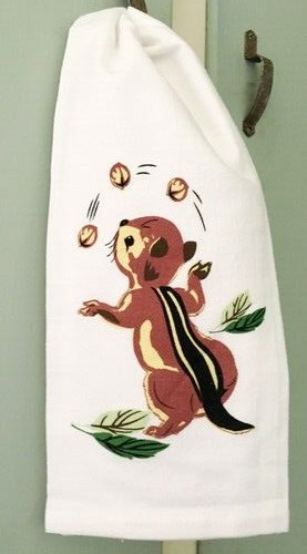 Red and White Kitchen Retro Chippy Chipmunk Flour Sack Towel #VL85
