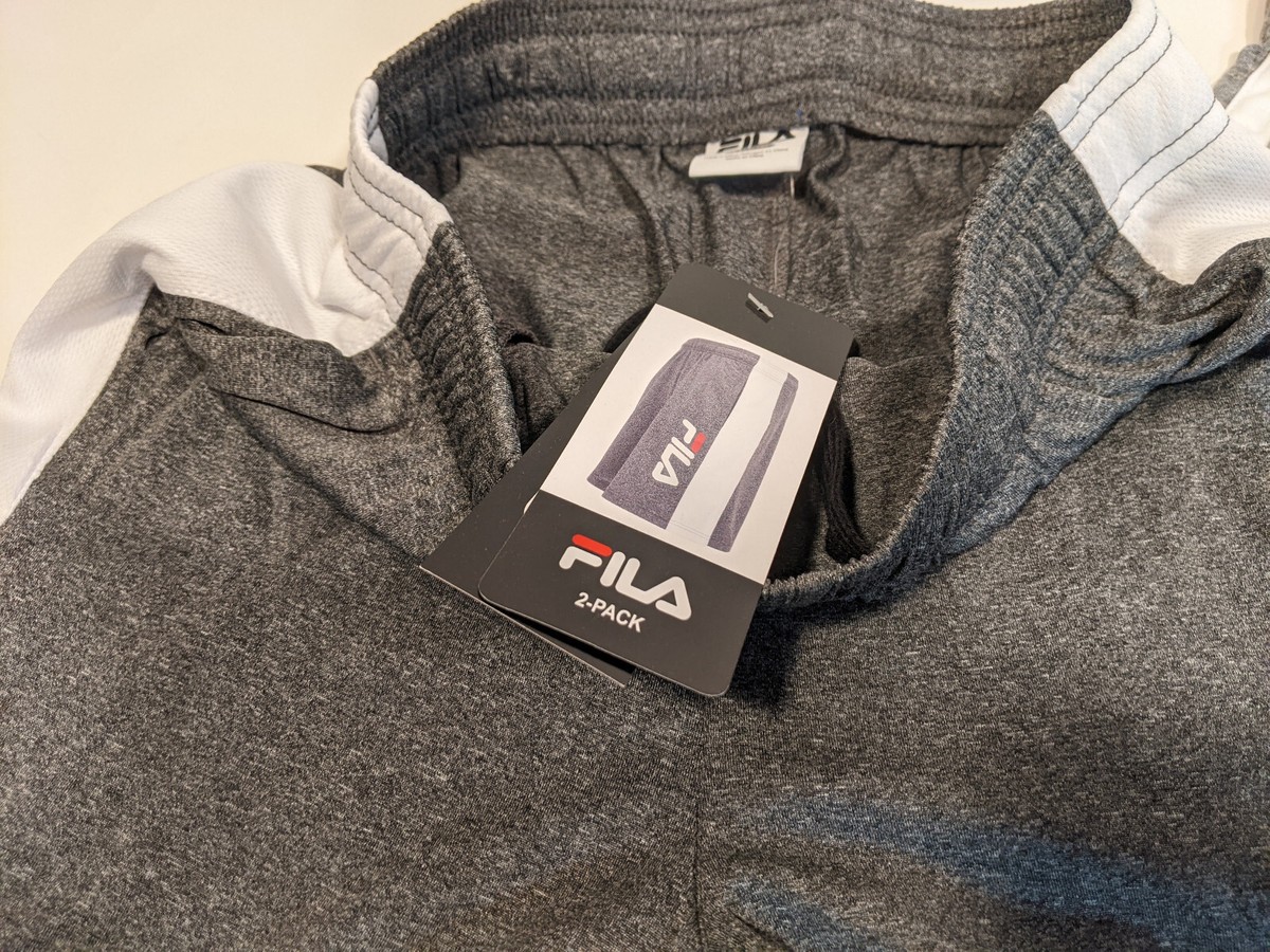 FILA Youth Boy's 2 Pair Grey Active Shorts Logo Pants Drawstring