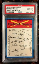 1973 O-Pee-Chee Detroit Tigers Team Checklist PSA 10 GEM MINT Baseball Card POP1