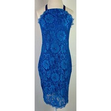 Lulus Women's M Wishful Wanderings Blue Lace Bodycon Halter Midi Dress