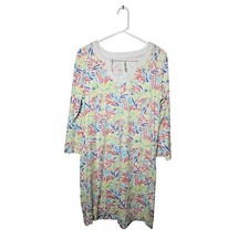 Lulu B Women's Sketched Palms Shift Dress Short Sleeve Bright Colors Large
