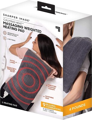 Weighted Heating Pad Sharper Image Massaging Calming Heat +Vibration 4lb  12x24 740275053980|