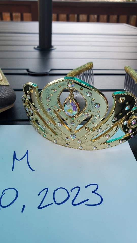 Disney Princesa Anna Frozen Disfraz Zapatos Negro Dorado Talla 2/3 + Corona Tiara Dorada Foto 2 de 4