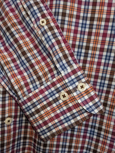 Peter Millar Cotton Long Sleeve Button Down Plaid Men's Shirt Red Brown Orange L - Picture 6 of 8
