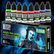 Green Stuff World Fluor Fluorescent Neon UV Model Paint Set - 8 Paints