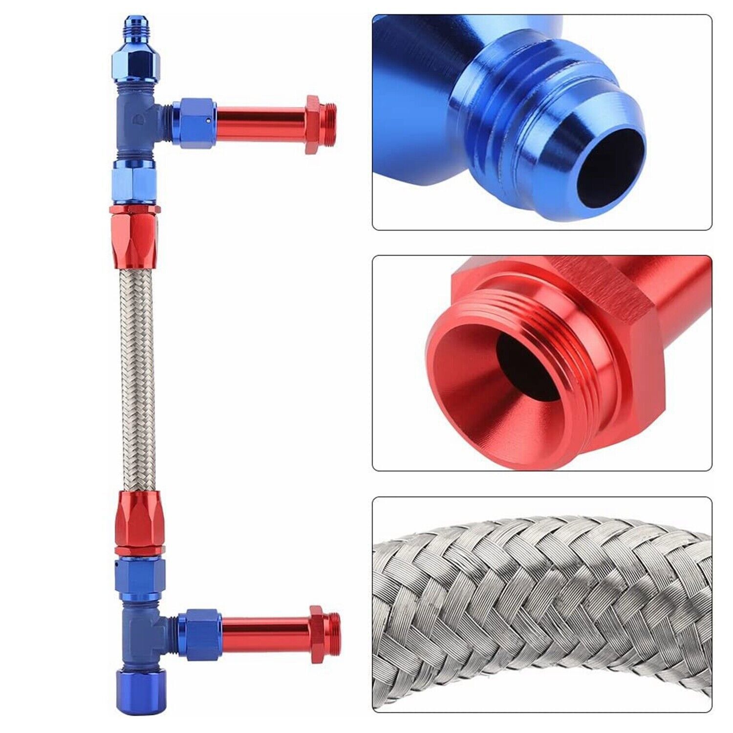 Braided AN8 Dual Feed Carb Fuel Line Double Pump For 4150 Holley