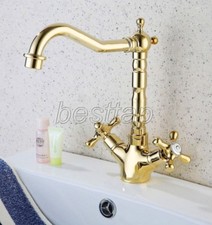 Gold Color Brass Dual Handle Mixer Tap Kitchen Bathroom Sink Basin Faucet ssf096
