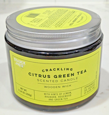 New Trader Joe's Crackling Citrus Green Tea Wooden Wick Candle 50 Hour Burn