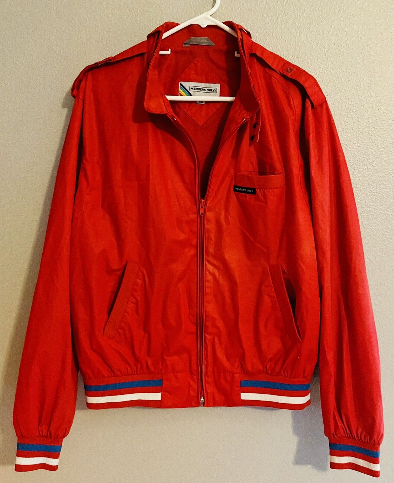 Rare Red Members Only Jacket Vintage Full Zip Size 44… - Gem