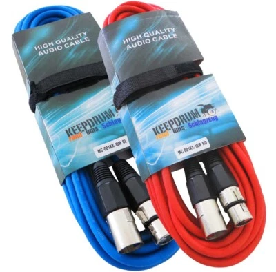 keepdrum 10m 2x MC-001XX cable de micrófono rojo azul