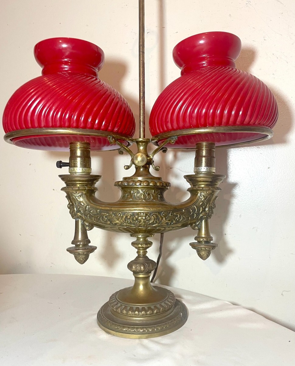 antique ornate solid bronze glass double Harvard electric student