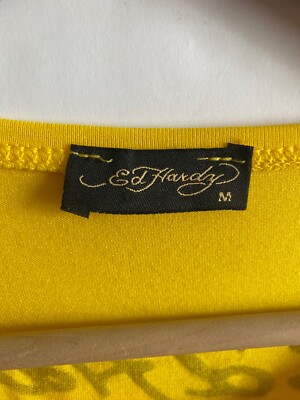 T-shirt Manches Longues Ed Hardy – Jaune, Imprimé Animal – Taille M (neuf Avec étiquette)