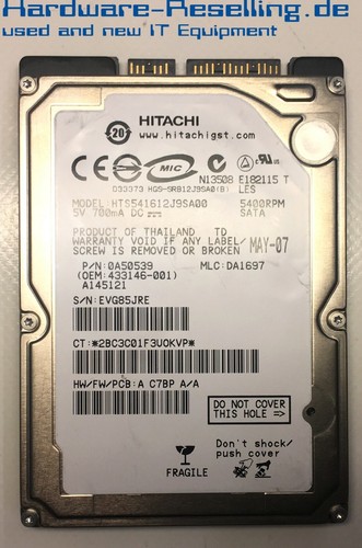 Hitachi 120GB 5,4k SATA HTS541612J9SA00 0A50539 2,5" HDD