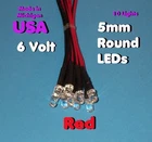 10 x LED - RED 5mm PRE WIRED LEDS 6 VOLT 6V DC PREWIRED USA