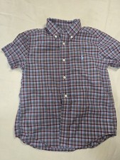 RALPH LAUREN Shirt Boys Size 5 Plaid Blue Button Down Short Sleeve