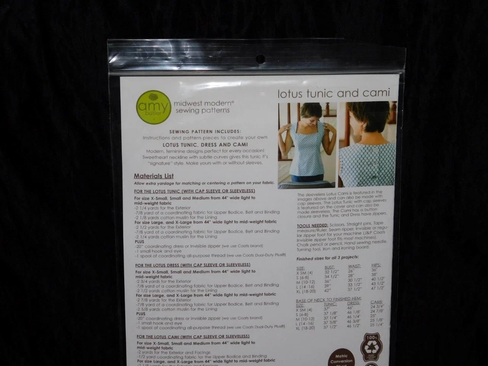 Túnica y Camisa Cami Amy Butler Lotus Patrón de Costura NUEVAS Tallas XS S M L XL Foto 3 de 3