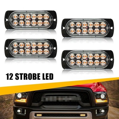 4x 12LED Amber Emergency Strobe Beacon Lights safety for Snow Plow, Trucks